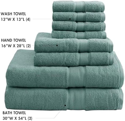 Madison Park 800GSM 100% Cotton Bathroom Bath Towel Set of 8, Dusty Green
