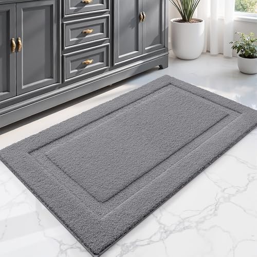 LUMI Large Bathroom Rugs Soft Absorbent, Non Slip Bath Mat 24x43, Dark Grey