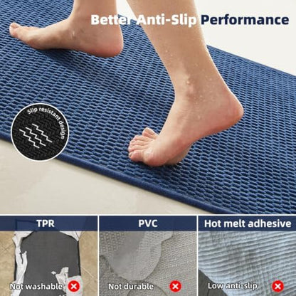 TYUU Bathroom Rugs Non Slip Washable, Super Absorbent Thin Bath Mat Small Quick Dry Low Pile Bathroom Rug, Navy Blue 16"x24"