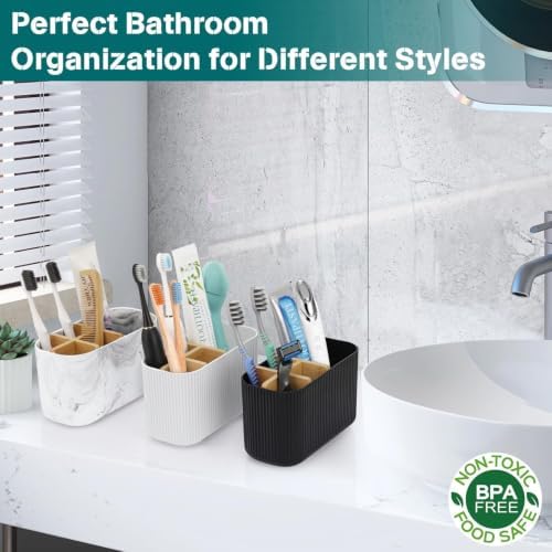GFWARE Toothbrush Holders for Bathrooms, 5 Slots Bamboo Toothbrush Holder Kids Electric Toothbrush Holder and Toothpaste Holder for Bathroom Countertop Accessories Storage, Marble Toothbrush Organizer