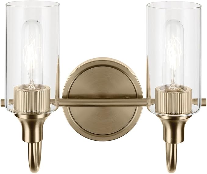 Kichler Kavi 12.5" 2-Light Vanity Light with Clear Glass in Champagne Bronze, Damp Rated, for Bathroom, Powder Room, Over a Mirror, (12.5" W x 10" H), 55210CPZ