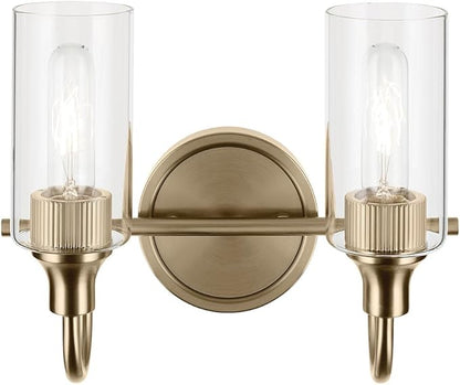Kichler Kavi 12.5" 2-Light Vanity Light with Clear Glass in Champagne Bronze, Damp Rated, for Bathroom, Powder Room, Over a Mirror, (12.5" W x 10" H), 55210CPZ