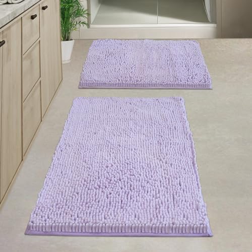 Bathroom Rugs Sets 2 Piece, PVC Backing Quick Dry, Machine Washable Bath Mats for Bathroom Floor-Lavender