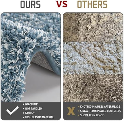Yimobra Luxury Bathroom Rugs, Fluffy Bath Mats, Non Slip, Water Absorbent Microfiber, Machine Washable, Plush Runner Shower Rugs, Thick Matts for Bathroom Floor&Tub, 70" X 24", Denim Blue and White