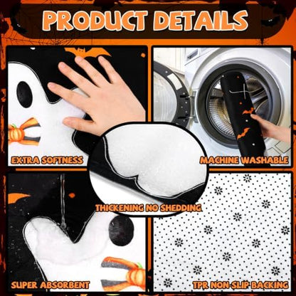 Honoson 8 Pcs Halloween Shower Curtain Set Ghost Pumpkin Bathroom Decor