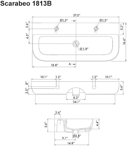 Scarabeo 1813B-Two Hole Bathroom Sink, One Size, White