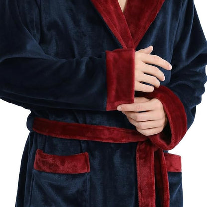 Yurhap Luxury Mens Robe with Hood, Ultra Cozy Fleece Bathrobe for Men, Plush Hooded Robe with Belt & 2 Pockets