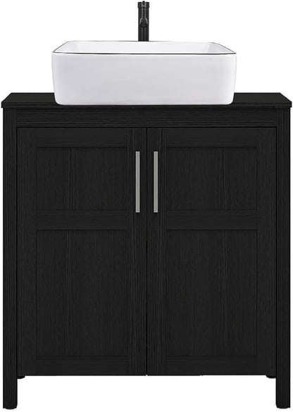 YOURLITE Bathroom Vanity with Sink,30" Black Bathroom Vanity Cabinet with White Ceramic Sink Faucet & Pop Up Drain Set