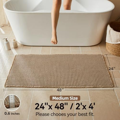 Triohero Waffle Bath Mat, Boho Bathroom Rugs Non Slip Washable, 24x48 Khaki