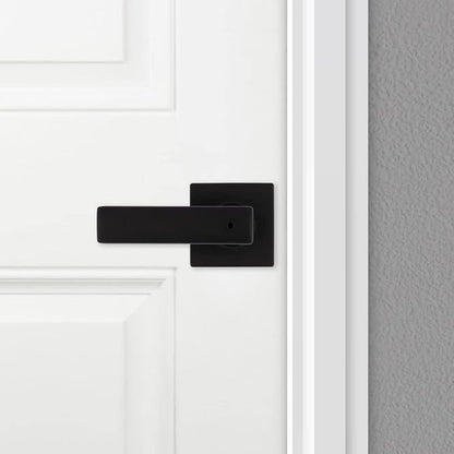Kwikset Breton Interior Privacy Door Handle with Lock, Door Lever For Bathroom and Bedroom, Matte Black Reversible Keyless Turn Lock, with Microban Protection
