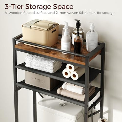 MAHANCRIS Over Toilet Storage, 3-Tier Bathroom Organizer Shelf with Toilet Paper Holder, Freestanding Space Saver Bathroom Shelves Above Toilet for Bathroom, Laundry Room, Rustic Brown TSHR1201