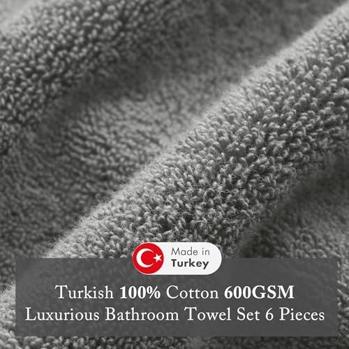 Madison Park 100% Turkish Cotton 600 GSM Bath Towel Set, 6 Piece, Charcoal