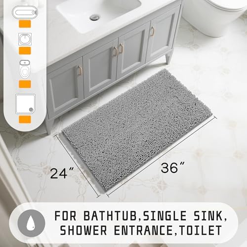 Yimobra Large Bathroom Rugs 36"x24", Non Slip Bath Mat for Tub, Shaggy Rug Floor Carpet, Extra Soft Super Absorbent Quick Dry, Machine Washable,Gray