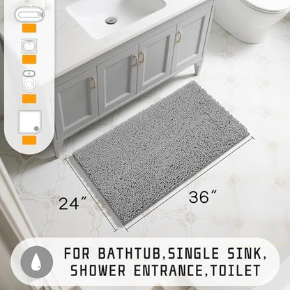 Yimobra Large Bathroom Rugs 36"x24", Non Slip Bath Mat for Tub, Shaggy Rug Floor Carpet, Extra Soft Super Absorbent Quick Dry, Machine Washable,Gray