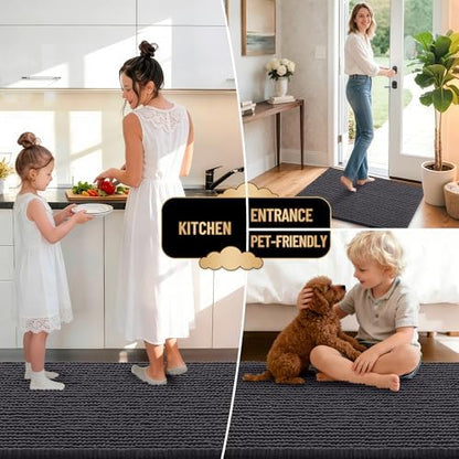 OLANLY Thick Chenille Bathroom Runner Rugs Mats 47x20, Dark Grey
