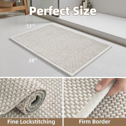 PADOOR-Bath Mat-Super Absorbent Chenille Bathroom Mats-Rubber Backed Bath Mats for Bathroom Non Slip, Easy Clean Bathroom Rugs Front of Bathtub,Shower Room,Sink-17×28, Beige&Cream