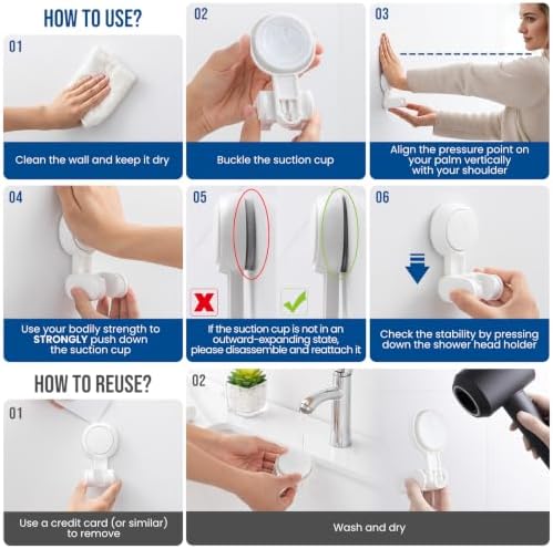 TAILI Suction Shower Head Holder,Height Angle Adjustable,Universal,White