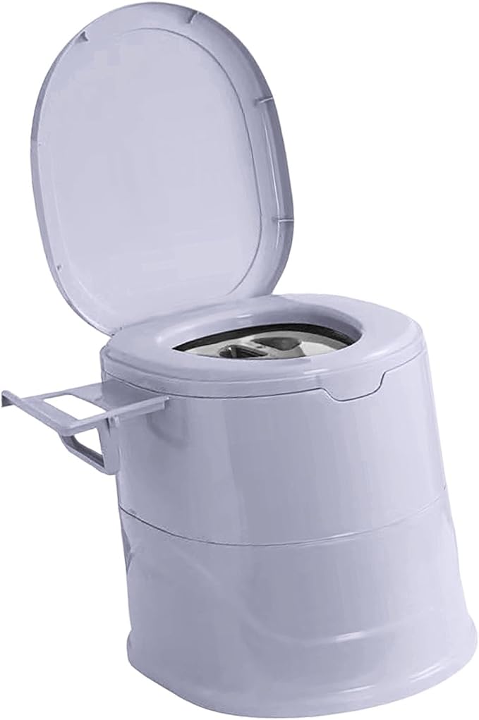 Portable Toilet for Camping, Indoor Outdoor Commode with 2 Detachable Inner Bucket, Removable Paper Holder, Toilet Brush, Travel Toilets for Camping, Hiking, Boat, Van, Emergency Use (Light Gray)