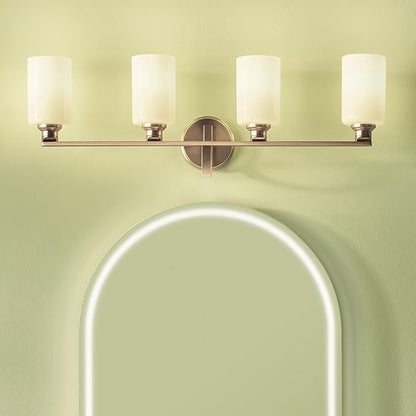 Kichler Gioe 32.25" 4-Light Vanity Light with Opal Glass in Champagne Bronze, Damp Rated, for Bathroom, Powder Room, Over a Mirror, (32.25" W x 10.5" H), 55227CPZ