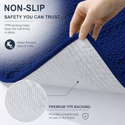 Smiry Thick Chenille Bathroom Rugs 30x20, Soft Absorbent Bath Mat, Navy