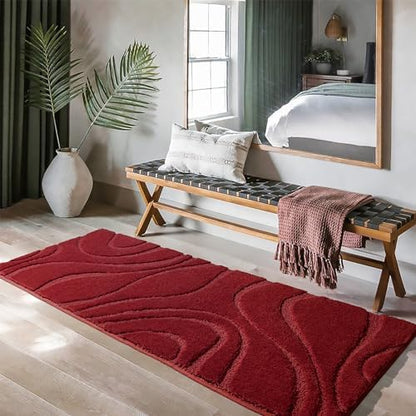 DEXDE Bathroom Rugs Runner Non-Slip Mat for Bathroom Floor, 24X72 Burgundy