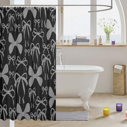 jejeloiu Cute Bowknot Shower Curtain for Bathroom Decor 72"x72" Black Gray Girls Bow Bath Curtain Kawaii Bathroom Accessories Waterproof Polyester Fabric for Stalls Bathtubs Princess Decor