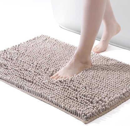 FRESHMINT Large Chenille Bathroom Rugs Mat 36"x24", Non-Slip Bath Mat for Bathroom Floor & Bathtub, Washable Shower Shag Bath Rugs, Soft Thick Water Absorbent Microfiber Shower Mat, Taupe Heather