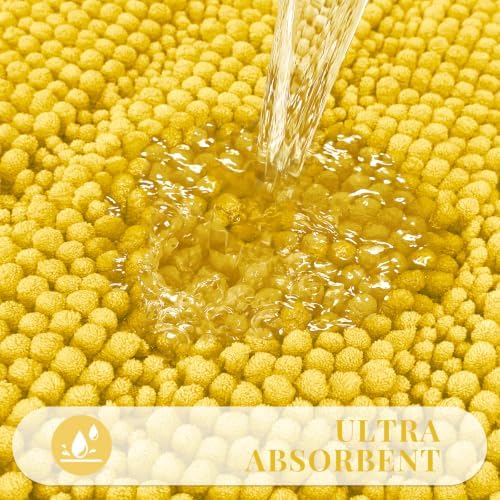 Bcoimo Bath Rug Mat,Yellow Chenille High Absorbent Bathroom Shower Tub Mats