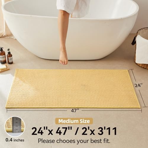 Triohero Bathroom Rugs Non Slip Washable, Super Absorbent Thin Bath Mat Quick Dry Low Pile Bathroom Rug, Yellow 24"x47"