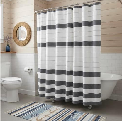 Serafina Home Nautical Striped Denim Blue & White Cotton Shower Curtain