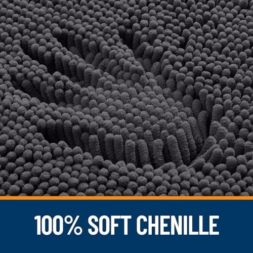 OLANLY Chenille Bathroom Rugs Mats Sets 2 Piece, 59"x20"+30"x20", Dark Grey