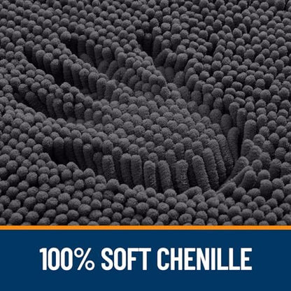 OLANLY Chenille Bathroom Rugs Mats Sets 2 Piece, 59"x20"+30"x20", Dark Grey