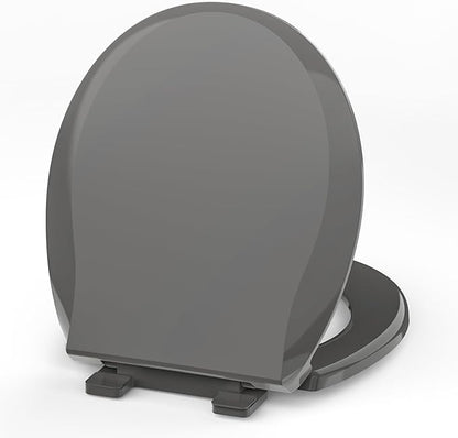 Round Toilet Seat, 16.5inch, Soft Close Quiet, No Alam, Standard Round Universal Size, PP Material Safe and Easy Clean, Dark Grey