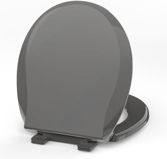 Round Toilet Seat, 16.5inch, Soft Close Quiet, No Alam, Standard Round Universal Size, PP Material Safe and Easy Clean, Dark Grey
