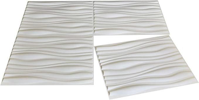 Art3d Decorative 3D Wall Panels Big Wave Deisgn, 31.5"x24.6" Matt White (6 Pack)