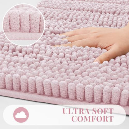 Bcoimo Small Bath Rug Mat,24x17 Chenille Non Slip Pink Bathroom Shower Mat
