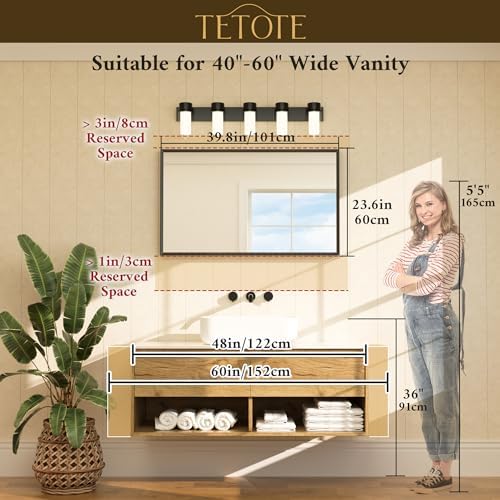 TETOTE Brushed Gold Vanity Mirror for Bathroom 40" x 24" Brushed Brass Rectangle Beveled Framed Bathroom Wall Mirror for Over Sink, Tempered Glass, Modern Farmhouse Bedroom, Entryway, Living Room