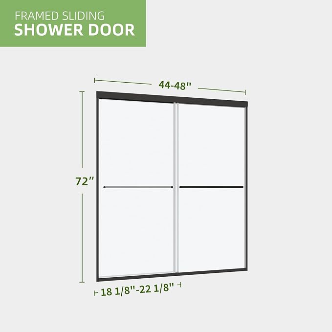 44-48" W x 72" H Double Sliding Shower Door with Frosted Glass, Matte Black | Semi-Frameless Bypass Shower Doors for Walk-in Shower, 6mm Frosted SGCC Tempered Glass Nano Coating, Reversible Installation
