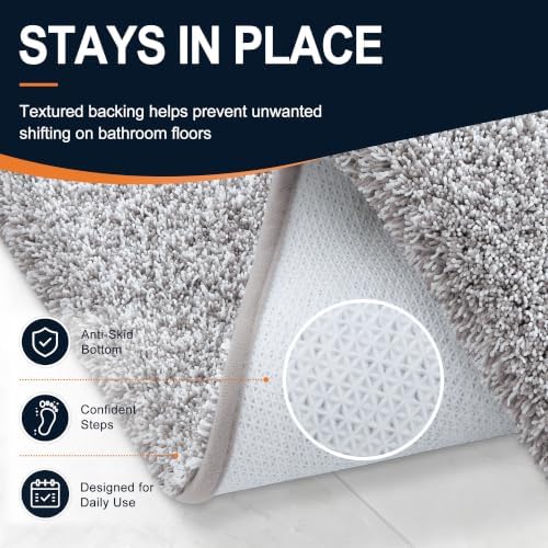 OLANLY Microfiber Bathroom Rugs 44x24, Quick Dry Mat, Light Grey and White