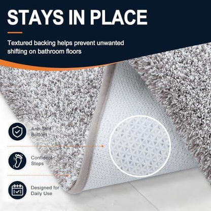 OLANLY Microfiber Bathroom Rugs 44x24, Quick Dry Mat, Light Grey and White