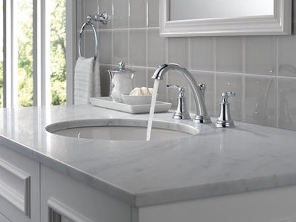 Delta Woodhurst Chrome Bathroom Faucet 3 Hole, 8 Inch Widespread Bathroom Sink Faucet for Vanity, Metal Push-Pop Drain Assembly, Chrome 3532LF