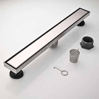 Linear Shower Floor Drain, 60 Inch Brushed Nickel 304 Stainless Steel Bathroom Drains Kit, Rectangular Shower Trench Drain with Reversable Tile-in Pattern Drain Cover & Hair Catcher