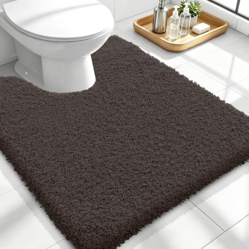 OLANLY Microfiber Soft Bathroom Toilet Rugs U-Shaped, 24x20, Dark Brown