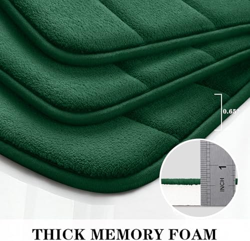 BYSURE Dark Green Memory Foam Bathroom Rug Set 3 Piece