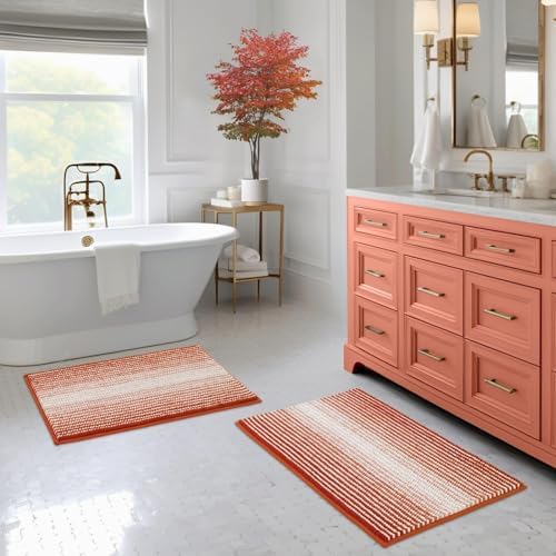 BSICPRO Fall Bathroom Rugs Sets 2 Piece, Non Slip Bath Mats, Sunset Orange