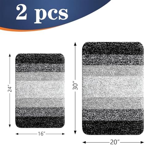 OLANLY Micorfiber Bathroom Rug Set 2 Piece, 30"x20"+24"x16"