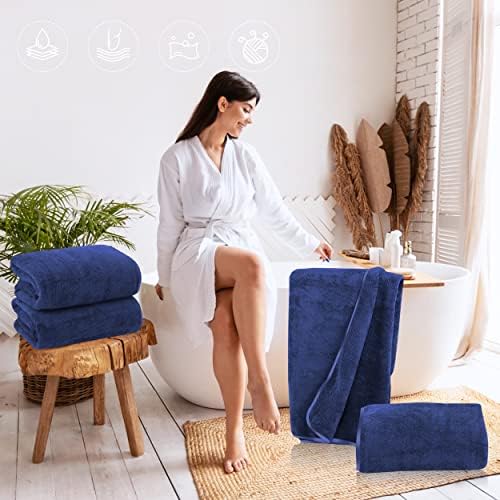 TENSTARS Silk Hemming Bath Towels for Bathroom Clearance - 27 x 55 inches - Light Thin Quick Drying - Soft Microfiber Absorbent Towel for Bath Fitness, Sports, Yoga, Travel, Gym - 2 Pack, Navy Blue