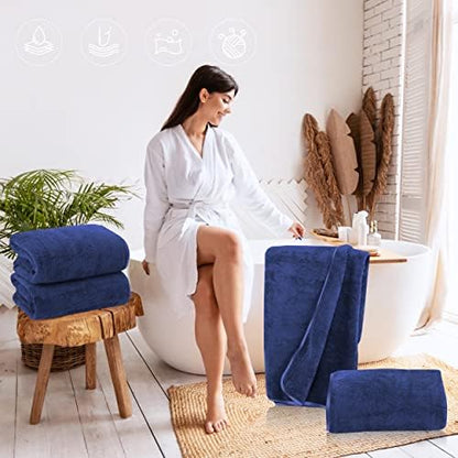 TENSTARS Silk Hemming Bath Towels for Bathroom Clearance - 27 x 55 inches - Light Thin Quick Drying - Soft Microfiber Absorbent Towel for Bath Fitness, Sports, Yoga, Travel, Gym - 2 Pack, Navy Blue