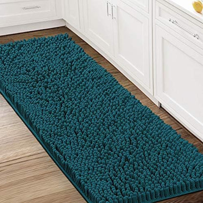 H.VERSAILTEX Bathroom Rugs Bath Mat Bath Rugs Bath Mats for Bathroom Non Slip Extra Soft Chenille Bath Rug Fulffy Shag, Indoor Rug Runner Carpet for Entry Living Room (Dark Teal, Large 59" x 20")