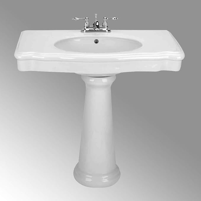 Renovators Supply Manufacturing Darbyshire 34"W x 22.5" D x 32" H Large Bathroom Pedestal Sink. Vitreous China with Overflow, 4 in. Centerset Faucets